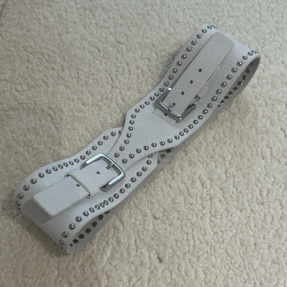 B-Low the Belt Silver Studded White Belt